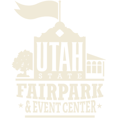 Logo for Utah State Fairpark & Event Center featuring a building, tree, and flag above the center’s name in bold text, celebrating its role in the Salt Lake westside business district.